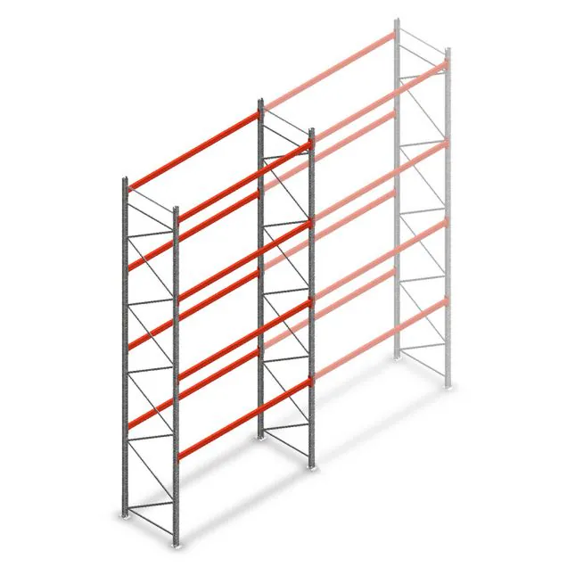 Palletstelling AR T2 6000x2700x1100mm (hxbxd) 4 niveaus 2844kg/niv L2 beginsectie met voorgemonteerde frames