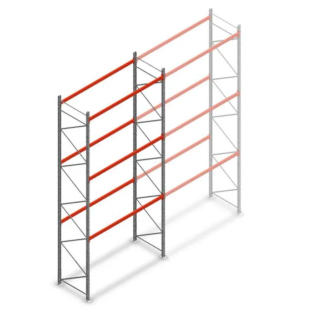 Palletstelling AR T2 6000x2700x1100mm (hxbxd) 3 niveaus 3636kg/niv L2 beginsectie met voorgemonteerde frames