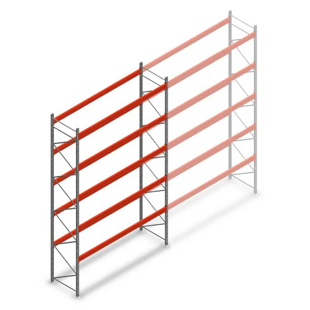 Palletstelling AR T2 6000x3300x1100mm (hxbxd) 5 niveaus 2415kg/niv L2 beginsectie met voorgemonteerde frames