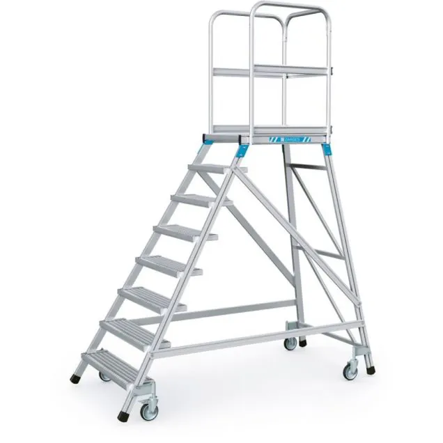 Verrijdbare platformtrap Zarges roosterstaal enkel 8 treden 1920 mm