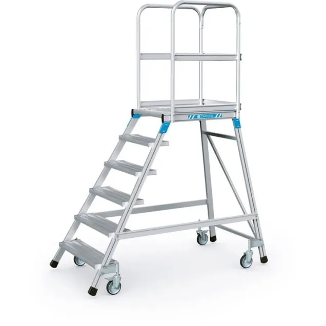 Verrijdbare platformtrap Zarges aluminium enkel 6 treden 1440 mm