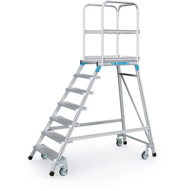 Verrijdbare platformtrap Zarges aluminium enkel 7 treden 1680 mm