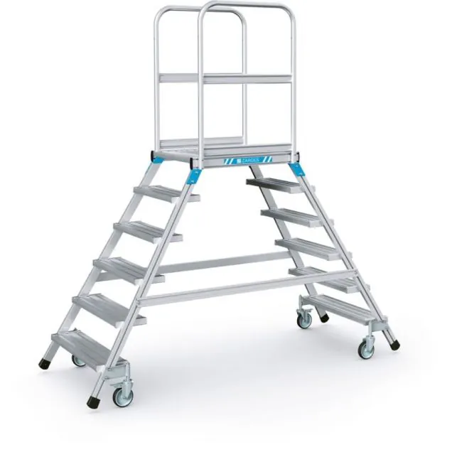 Verrijdbare platformtrap Zarges aluminium dubbel 2x6 treden 1440 mm
