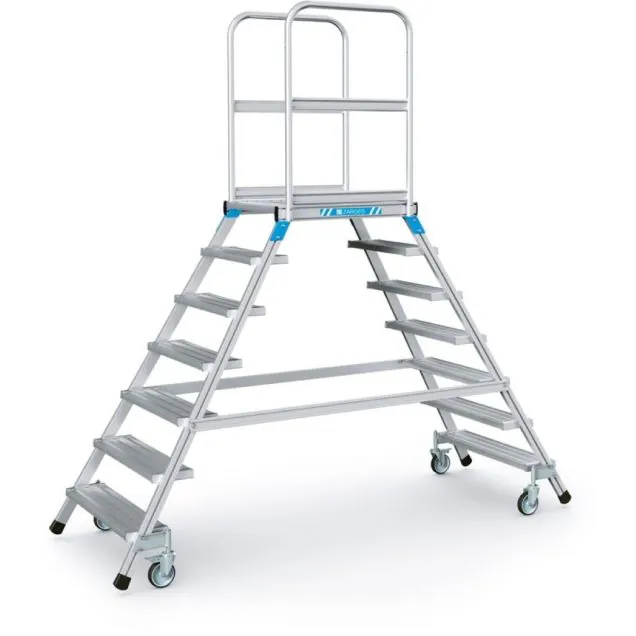 Verrijdbare platformtrap Zarges aluminium dubbel 2x7 treden 1680 mm