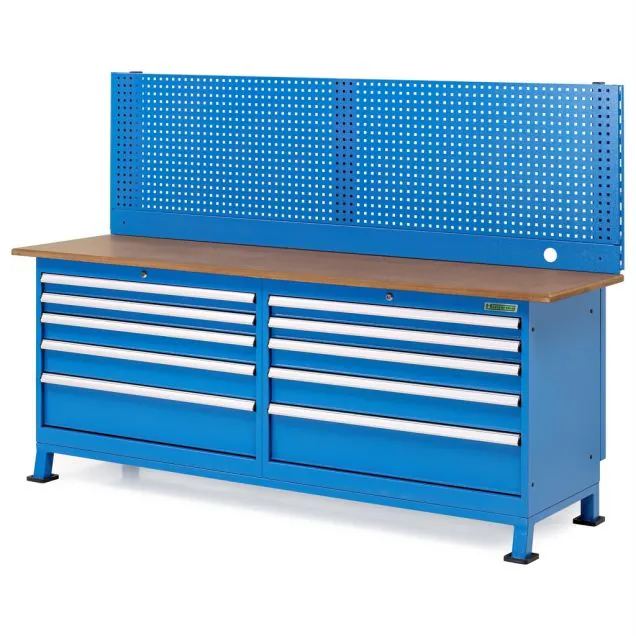Werkbank met gereedschapswand en 10 laden blauw 1500x2200x600 (hxbxd)