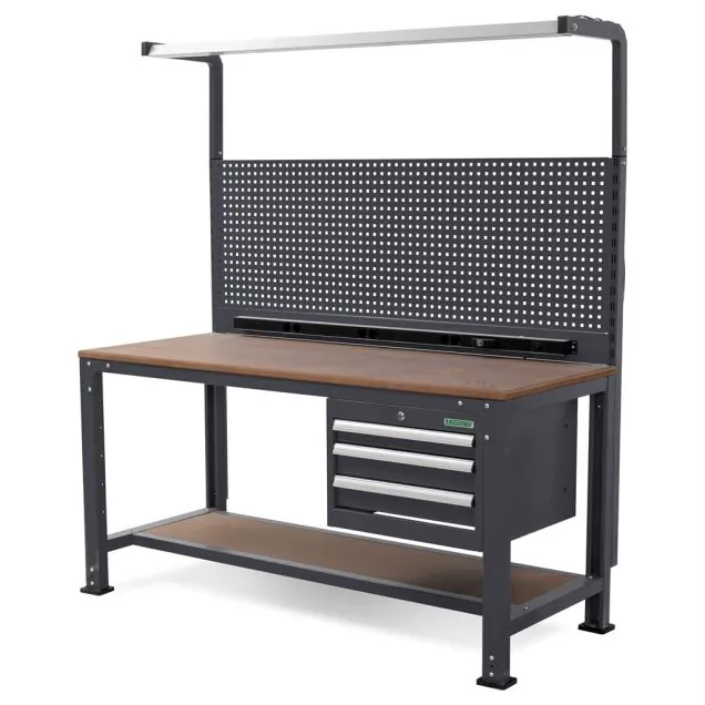 Werkbank met gereedschapswand en 3 laden incl verlichting grijs 1900x1700x700 (hxbxd)