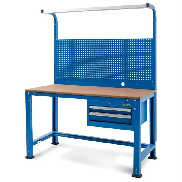 Werkbank met gereedschapswand en 2 lades  inclusief verlichting blauw 2000x1500x700 (hxbxd)