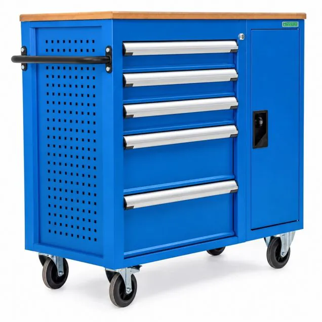 Gereedschapswagen 5 laden en kast blauw 960x1010x470 (hxbxd)