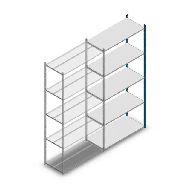 Legbordstelling Medium Duty 2500x1150x500mm (hxbxd) 5 niveaus blauw aanbouwsectie