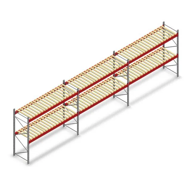 Voordeelrij gebruikte AR T2 palletstelling 2500x11120x1100mm (hxbxd) 2 niveaus met vlonders