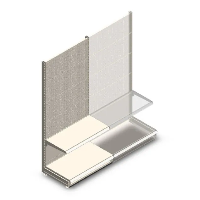 Wandstelling met perforatie Tego 2200x1000x570 mm (hxbxd) 2 niveaus RAL9001 beginsectie