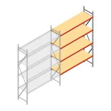 Grootvakstelling AR 3000x2010x600 mm (hxbxd) 4 niveaus verzinkt aanbouwsectie met voorgemonteerde frames