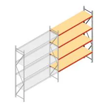 Grootvakstelling AR 3000x2700x600 mm (hxbxd) 4 niveaus verzinkt aanbouwsectie met voorgemonteerde frames