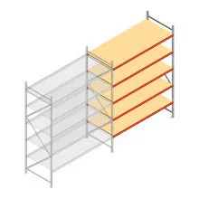 Grootvakstelling AR 3000x2700x1000 mm (hxbxd) 5 niveaus verzinkt aanbouwsectie met voorgemonteerde frames