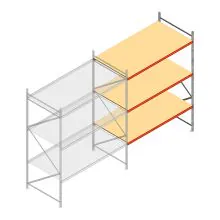 Grootvakstelling AR 3000x2700x1200 mm (hxbxd) 3 niveaus verzinkt aanbouwsectie met voorgemonteerde frames