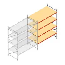 Grootvakstelling AR 3000x2700x1200 mm (hxbxd) 4 niveaus verzinkt aanbouwsectie met voorgemonteerde frames