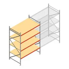 Grootvakstelling AR 3000x2250x1200 mm (hxbxd) 4 niveaus verzinkt beginsectie met voorgemonteerde frames