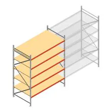 Grootvakstelling AR 3000x2700x1200 mm (hxbxd) 5 niveaus verzinkt beginsectie met voorgemonteerde frames