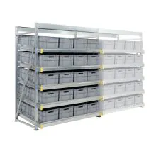 Flowrack bakken-doorrolstelling 2304x1890x1230mm (hxbxd) 5 niveaus recht incl. 40 euronormbakken beginsectie