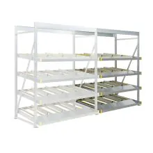 Flowrack doorrolstelling 2304x1840x1230mm 4 niveaus schuin aanbouwsectie