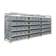 Flowrack bakken-doorrolstelling 2304x5570x1230mm (hxbxd) 5 niveaus recht incl. 120 euronormbakken voordeelrij
