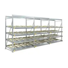 Flowrack doorrolstelling 2304x5570x1230mm 4 niveaus schuin voordeelrij