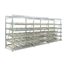 Flowrack doorrolstelling 2304x5570x1230mm 5 niveaus schuin voordeelrij