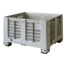 Geperforeerde palletbox blokpalletformaat 1200x1000x760 mm (lxbxh) op 4 poten grijs