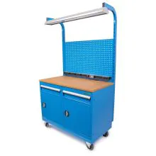 Mobiele werkbank met gereedschapswand 2 laden en kasten incl verlichting blauw1970x1120x570 (hxbxd)