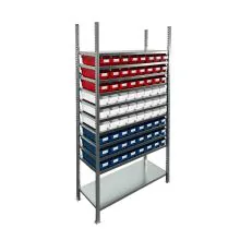 Bakkenkast 2.000x1.000x400mm met 72 bakken / 288 posities rood wit blauw