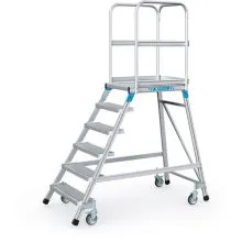 Verrijdbare platformtrap Zarges roosterstaal enkel 6 treden 1440 mm