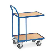 Eurobakken rolplateau 250 kg met 2 houten etages en duwbeugel 605x405 mm