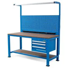 Werkbank met gereedschapswand en 3 laden incl verlichting blauw 1900x1700x700 (hxbxd)