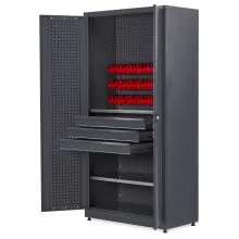 Materiaalkast met 2 legborden gereedschapswand bakken en 3 laden grijs 2030x1000x500 (hxbxd)