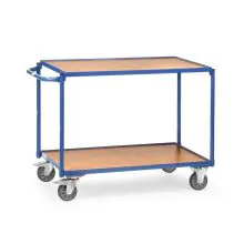 Lichte tafelwagen 300 kg met 2 houten etages en horizontale duwbeugel 850x500