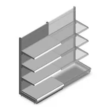 Wandstelling Tego 1800x1000x570 mm (hxbxd) 4 niveaus RAL9006 aanbouwsectie
