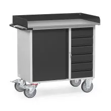 Werkplaatswagen van staalplaat 400 kg met 1 kast, 6 schuifladen en opstaande rand 985x590 antraciet