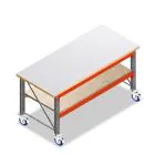 Mobiele werkbank, werktafel op wielen dubbellaags 1850x1000x940 mm (lxdxh) frames voorgemonteerd