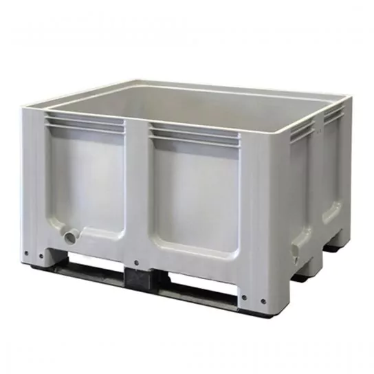 Palletbox blokpalletformaat 1200x1000x760 mm (lxbxh) op 3 sleeplatten grijs