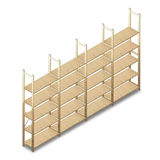 Voordeelrij houten legbordstelling BT Combi 2380x4030x370 mm (hxbxd) 5 niveaus