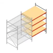 Grootvakstelling AR 2000x1610x1200 mm (hxbxd) 4 niveaus verzinkt aanbouwsectie met voorgemonteerde frames