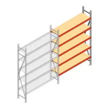 Grootvakstelling AR 2500x1610x500 mm (hxbxd) 5 niveaus verzinkt aanbouwsectie met voorgemonteerde frames