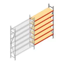Grootvakstelling AR 2500x1610x500 mm (hxbxd) 6 niveaus verzinkt aanbouwsectie met voorgemonteerde frames