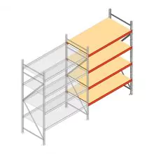 Grootvakstelling AR 2500x1610x900 mm (hxbxd) 4 niveaus verzinkt aanbouwsectie met voorgemonteerde frames