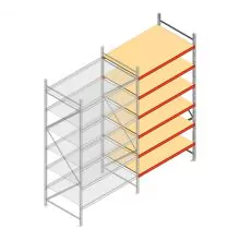 Grootvakstelling AR 3000x1610x1000 mm (hxbxd) 6 niveaus verzinkt aanbouwsectie met voorgemonteerde frames