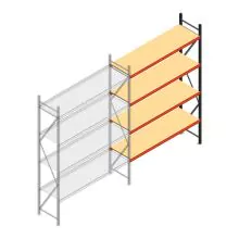 Grootvakstelling AR 3000x1850x600 mm (hxbxd) 4 niveaus verzinkt aanbouwsectie met voorgemonteerde frames