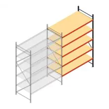 Grootvakstelling AR 3000x1850x1000 mm (hxbxd) 5 niveaus verzinkt aanbouwsectie met voorgemonteerde frames