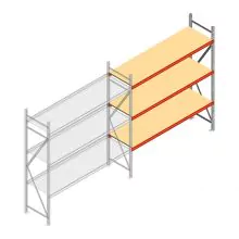 Grootvakstelling AR 2500x2250x600 mm (hxbxd) 3 niveaus verzinkt aanbouwsectie met voorgemonteerde frames