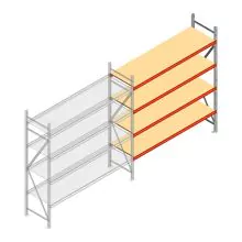 Grootvakstelling AR 2500x2250x600 mm (hxbxd) 4 niveaus verzinkt aanbouwsectie met voorgemonteerde frames