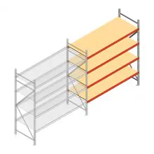 Grootvakstelling AR 2500x2010x900 mm (hxbxd) 4 niveaus verzinkt aanbouwsectie met voorgemonteerde frames
